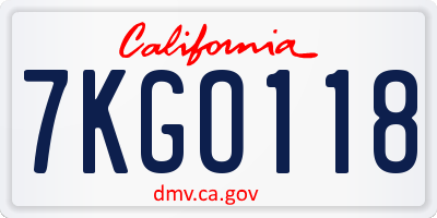 CA license plate 7KGO118