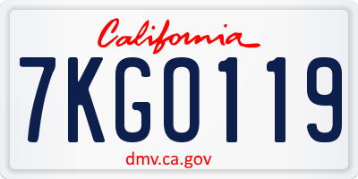 CA license plate 7KGO119