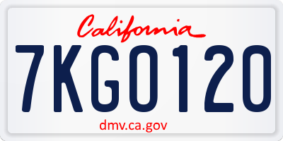 CA license plate 7KGO120