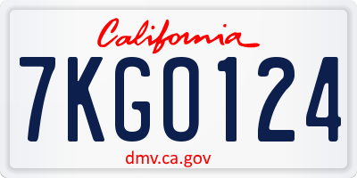 CA license plate 7KGO124