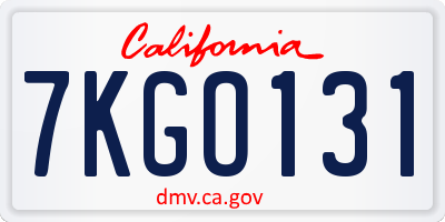 CA license plate 7KGO131