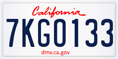 CA license plate 7KGO133