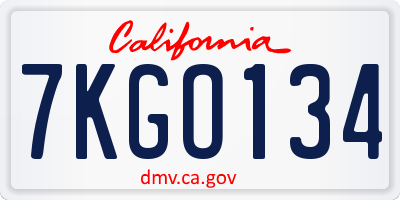 CA license plate 7KGO134