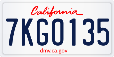 CA license plate 7KGO135