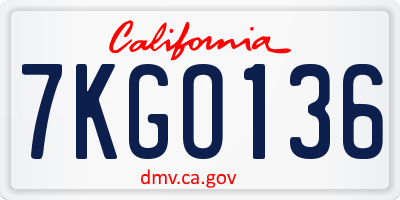 CA license plate 7KGO136