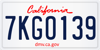 CA license plate 7KGO139