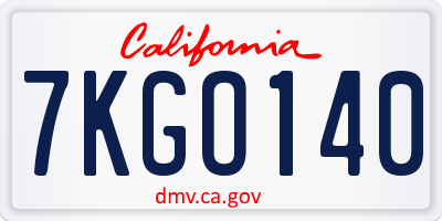 CA license plate 7KGO140
