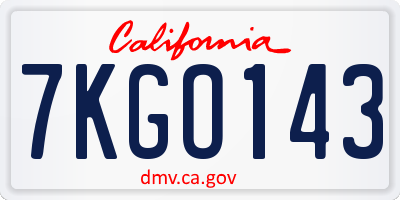 CA license plate 7KGO143