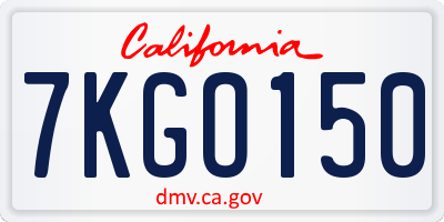 CA license plate 7KGO150
