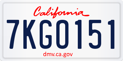 CA license plate 7KGO151