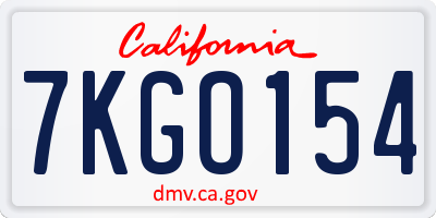 CA license plate 7KGO154