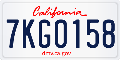 CA license plate 7KGO158