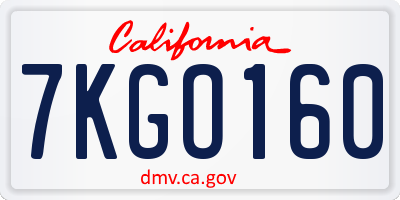 CA license plate 7KGO160