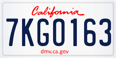 CA license plate 7KGO163