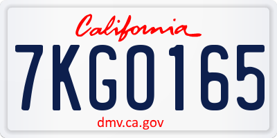 CA license plate 7KGO165