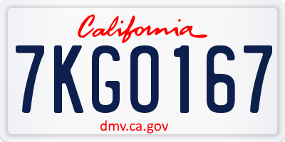 CA license plate 7KGO167
