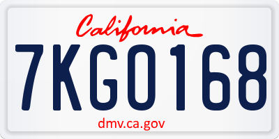 CA license plate 7KGO168