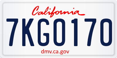 CA license plate 7KGO170