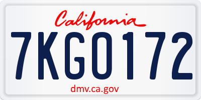 CA license plate 7KGO172