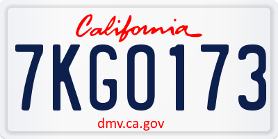 CA license plate 7KGO173