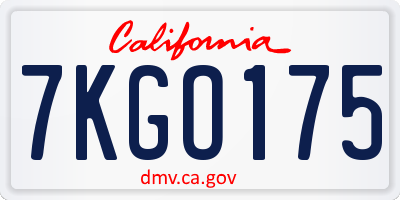 CA license plate 7KGO175