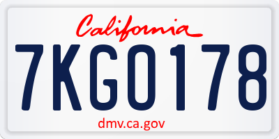 CA license plate 7KGO178