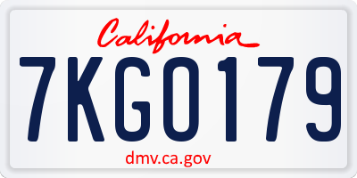 CA license plate 7KGO179