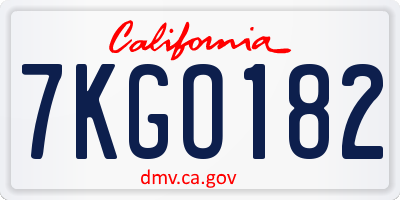 CA license plate 7KGO182