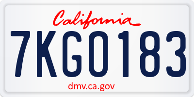 CA license plate 7KGO183