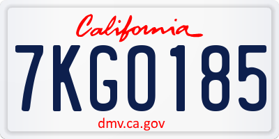 CA license plate 7KGO185