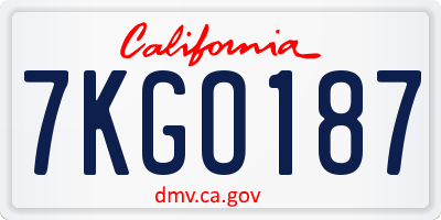 CA license plate 7KGO187