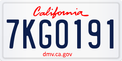CA license plate 7KGO191