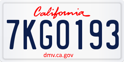 CA license plate 7KGO193