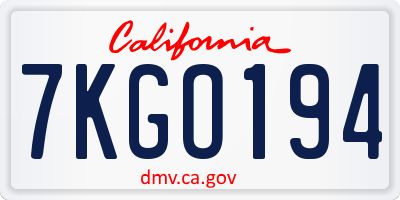 CA license plate 7KGO194