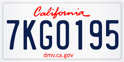 CA license plate 7KGO195