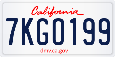 CA license plate 7KGO199