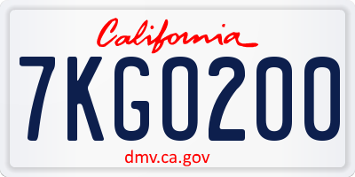 CA license plate 7KGO200