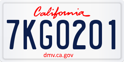 CA license plate 7KGO201