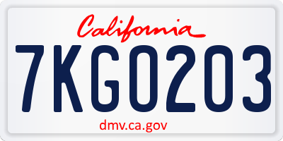 CA license plate 7KGO203