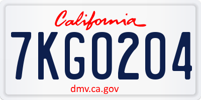 CA license plate 7KGO204