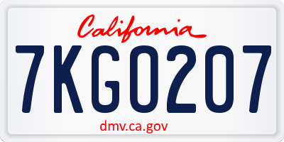 CA license plate 7KGO207