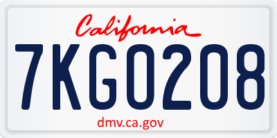CA license plate 7KGO208