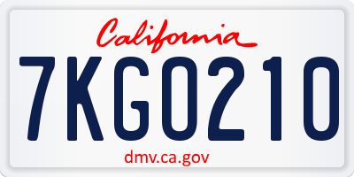 CA license plate 7KGO210
