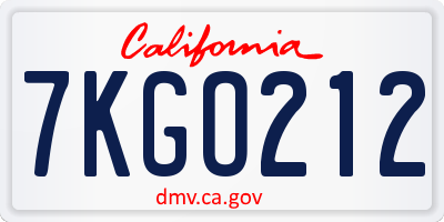 CA license plate 7KGO212