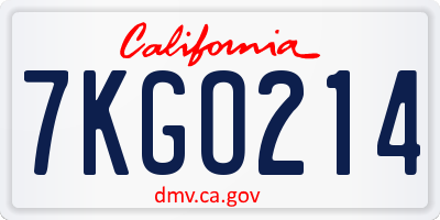 CA license plate 7KGO214