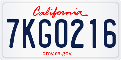 CA license plate 7KGO216