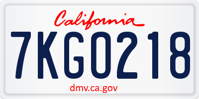 CA license plate 7KGO218