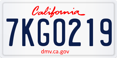 CA license plate 7KGO219