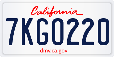 CA license plate 7KGO220