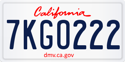 CA license plate 7KGO222